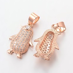 Розовое Золото Латунные микро проложить кубического циркония подвески, пингвин, без свинца и без никеля , розовое золото , 21x14x7 мм, отверстие : 5x4 мм