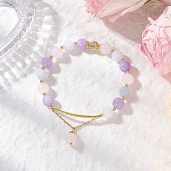 Аметист Браслеты из круглых бусин из натурального аквамарина, розового кварца и аметиста, браслеты с подвесками для женщин, латуни и 304 результатов из нержавеющей стали, внутренний диаметр: 2-1/4 дюйм (5.8 см)