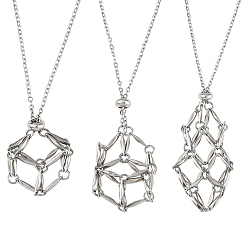 Stainless Steel Color 3Pcs 3 Styles 304 Stainless Steel Macrame Pouch Pendant Necklaces, Stainless Steel Color, 17.32~26.77 inch(44~68cm), 1pc/style