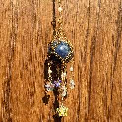 Содалитовое Стеклянный кулон украшение, ловцы солнца, фурнитура из нержавеющей стали , натуральный содалитовый шарик, 200~210 мм