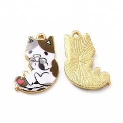 Белый Стойки подвески обшивки сплава, напечатанный, без свинца, без кадмии и без никеля, кошачье очарование, золотой свет, белые, 21x14x2.5 мм, отверстие : 1.8 мм