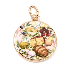 Doré  Pendentifs en laiton, breloques rondes à motifs alimentaires, colorées, or, 20.5x18x3mm, Trou: 4mm