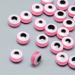 Flamingo Resin Beads, Flat Round, Evil Eye, Flamingo, 7.5~8x5~6mm, Hole: 1.8~2mm
