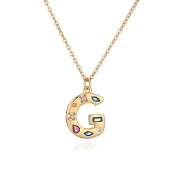 Letter G Ожерелья с подвесками-инициалами из латуни и разноцветными кубическими цирконами для женщин, реальный 18 k позолоченный, Буква G, 17.72 дюйм (45 см), Кулон : 23x15 мм