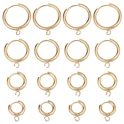 Настоящее золото 24K 16 шт. 4 размеры 201 фурнитура для сережек-колец из нержавеющей стали, с горизонтальной петлей и 316 стержнем из хирургической нержавеющей стали, реальный 24 k позолоченный, 16~24x13.5~21x2.5 мм, отверстие : 2.5 мм, штифты : 1 мм, 4шт/размеры