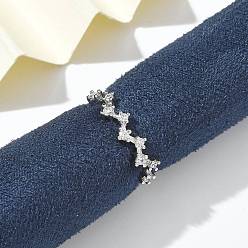 Платина Кольца-манжеты из прозрачного кубического циркония, украшения из латуни для женщин, долговечный, стойки покрытие, без свинца и без кадмия, платина, 4.5 мм, внутренний диаметр: 16 мм