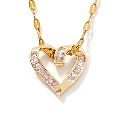 Золотой Элегантные латунные ожерелья с подвеской в виде сердца из прозрачных кубических цирконий для девочек, золотые, 15.75 дюйм (40 см)