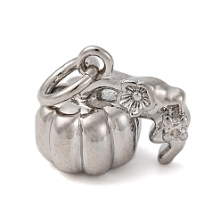 Платина Латунные микро проложить кубического циркония подвески, тыквенные прелести, с целью перехода в кольце, долговечный, без кадмия и без свинца, стойки покрытие, платина, 9.5x11x7.5 мм, отверстие : 3 мм