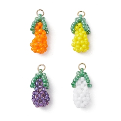 (52) Непрозрачная лаванда Подвески из стеклянных бусин в форме баклажана, с 3 кольцами из нержавеющей стали, реальный 304 k позолоченный, разноцветные, 18 мм, отверстие : 19x10x10 мм