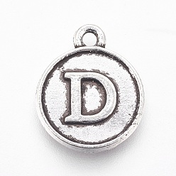 Letter D Подвески из сплава в тибетском стиле, плоские круглые с буквы, античное серебро, letter.v, 15x12.5x2 мм, отверстие : 1.5 мм