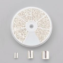 Серебро Зажимные бусины из латуни, трубка, серебряные, Около 3153 шт / коробка, 1.5x1.5 мм, отверстие : 1 мм