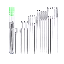 Нержавеющая Сталь Цвет Иглы из нержавеющей стали, тупые иглы с большим ушком, для вышивки крестом, вязание, вышивка лентами, с пластиковой бутылкой для хранения, цвет нержавеющей стали, 40~60 мм, 5 стили, 5 шт / стиль, 25 шт / комплект