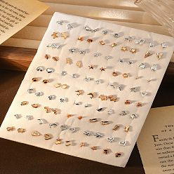 Платиновый & Золотой 50пары комплектов сережек-гвоздиков из сплава, разнообразные, платиной и золотом, 150x110 мм