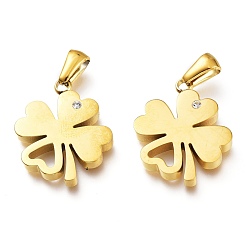 Золотой Ионное покрытие (ip) 304 подвески из нержавеющей стали, с кристально горный хрусталь, ручная полировка, клевер, золотые, 22.5x18x3 мм, отверстие : 6.5x3 мм