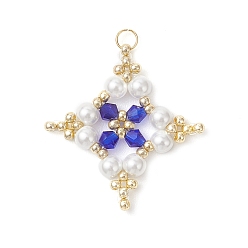 Розовато-лиловый Подвески-звезды из стеклянного бисера, со стеклянными жемчужными бусинами и 304 соединительными кольцами из нержавеющей стали, реальный 18 k позолоченный, розовато-лиловый, 30x28x4 мм, отверстие : 2.8 мм