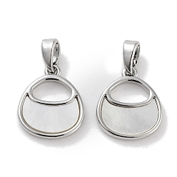 Platinum Brass Pave Natural Shell Bag Shape Charms, Platinum, 13.5x11.5x2mm, Hole: 4x2.5mm
