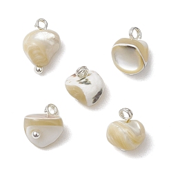 Серебро Подвески из натуральных ракушек-трохус с латунными петлями, серебряные, 8~11x7~8x6~7 мм, отверстие : 1.6 мм