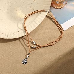 Перу Плоские круглые сплава кулон ожерелье, с коровьим шнуром, Перу, 17.72 дюйм (45 см)