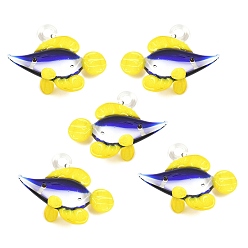 Желтый Подвески лэмпворк ручной работы, рыба, желтые, 29~33x37~42x13~15 мм, отверстие : 2~3 мм