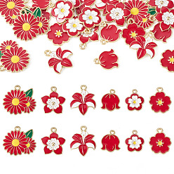 Красный 30шт. 6 стили подвесок из сплава и эмали, , золотой свет, красные, 14.5~20x13~22x1~2 мм, отверстие : 1.5~1.8 мм, 5 шт / стиль