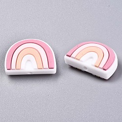 Light Coral Food Grade Eco-Friendly Silicone Focal Beads, Chewing Beads For Teethers, DIY Nursing Necklaces Making, Rainbow, Light Coral, 17~18x25x9mm, Hole: 2mm