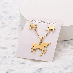 Единорог 201 комплекты из ожерелий и серег-гвоздиков из нержавеющей стали, золотые, единорог, 10x9 мм и 400 мм