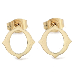 Golden PVD Vacuum Plating 304 Stainless Steel Stud Earrings for Women, Hollow Oval, Golden, 10.5x10.5mm