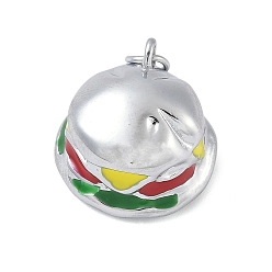 Нержавеющая Сталь Цвет 304 нержавеющей стальной эмали подвески, с целью перехода в кольце, гамбургер очарование, цвет нержавеющей стали, 18x13 мм, отверстие : 3.3 мм