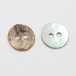 Tan 2-Hole Flat Round Mother of Pearl Buttons, Akoya Shell Button, Tan, 9x1mm, Hole: 1.5mm, about 2880pcs/bag