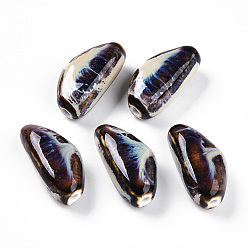 Седло Коричневый Фарфоровые бусины ручной работы, фантазии античного стекла фарфора, зубчик чеснока, седло коричневый, 31~33x15~16.5x12~13.5 мм, отверстие : 2.5~3 мм