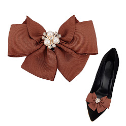 Верблюжий Украшения для обуви из полиэстера с бантом, 201 зажим для пряжки из нержавеющей стали, с ABS имитации жемчуга, верблюжие, 75~80x102.5~103x22.5~25 мм, 2 шт / коробка