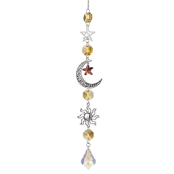 Gold Glass Pendant Decorations, With Alloy Finding, Star with Moon, Gold, 300mm
