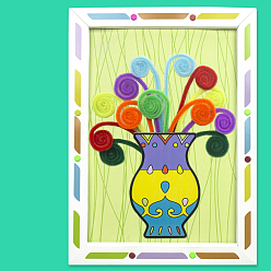 Colorful Creative DIY Flower Pattern Plush Stick Art Kits, with Paper Frame, Pushpin, Wool Wire, Educational Craft Painting Sticky Toys for Kids, Colorful, 32.5x24x0.6cm, Hole: 3mm