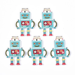 Светло-Синий Прозрачные акриловые подвески с принтом, форма робота, голубой, 44.5x30.5x3 мм, отверстие : 1.5 мм