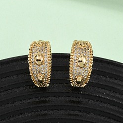 Настоящее золото 16K Серьги-гвоздики из латуни с микропаве из прозрачных кубических цирконий в форме буквы С и овалом, реальный 16 k позолоченный, 17.5x8.5 мм