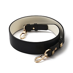 Black PU Leather Bag Straps, with Alloy & Iron Swivel Clasp, Golden, Black, 82.3x4x0.3cm