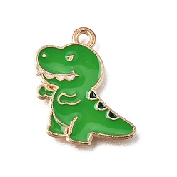 Verde Aleación con colgantes de esmalte, amuletos de tiranosaurio rex, la luz de oro, verde, 21.5x21x1.5 mm, agujero: 1.8 mm