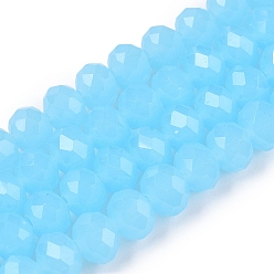 Голубой Стеклянные бусины, имитация нефрита, граненые, рондель, голубой, 8x6 мм, отверстие : 1 мм, около 60~62 шт / нитка, 39~40 см