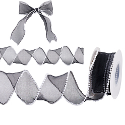 Черный 5 ярдов акриловых волокон складчатой ленты, кружевной отделкой, с пластиковой бисера, аксессуары для одежды, чёрные, 1-5/8 дюйм (40 мм), около 5.00 ярдов (4.57 м) / рулон