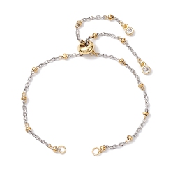 Золотой & Цвет Нержавеющей Стали 304 Изготовление браслета-слайдера из нержавеющей стали, с цепочками-сателлитами и латунными скользящими бусинами, золотые и нержавеющая сталь цвет, 10.24 дюйм (26 см)