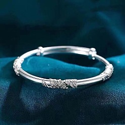 Серебро Простые регулируемые браслеты из латуни для женщин, лист, серебряные, внутренний диаметр: 2-3/8 дюйм (6 см)
