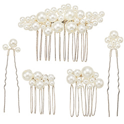 Серебро Железные палочки для волос и расчески, аксессуары для волос для женщин, с пластиковой бисера, серебряные, 48x71.5x12 мм