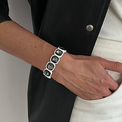 Черный Браслеты из акрилового сплава для женщин и мужчин, квадратный, чёрные, 7.09 дюйм (18 см)