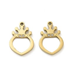 Настоящее золото 18K 304 подвески из нержавеющей стали, со стразами, сердце, ионное покрытие (ip), реальный 18 k позолоченный, 17x12x2 мм, отверстие : 1.5 мм