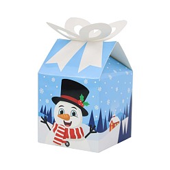 Снеговик Рождественские подарочные коробки с бумажными конфетами и бантом, коробки для упаковки конфет с золотыми бирками, коробки шоколадные рождественские подарки для гостей, снеговик, 9x9x13 см