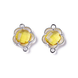 Золотистый Соединители стеклянные ссылки, с фурнитурой Berzel с открытой спиной из экологически чистого сплава, граненые, цветок, серебряный цвет гальваническим, золотые, 15.5x12x3 мм, отверстие : 1.4 мм