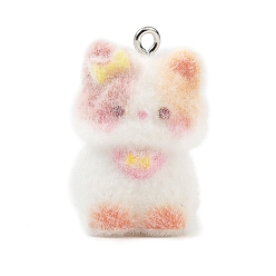 Персиковый Слойка Флокированные подвески из непрозрачной смолы, собака, с железной платиной петлей, розовые, 28x17x19 мм, отверстие : 2 мм