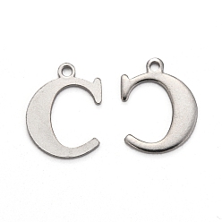 Letter C Устойчивые к потускнению 304 подвески-буквы из нержавеющей стали, цвет нержавеющей стали, letter.c, 12x9.5x1 мм, отверстие : 1 мм