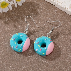 Light Sky Blue Resin Food Model Dangle Earrings, Jewely for Women, Donut, Light Sky Blue, 42x22mm