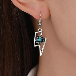 Lightning Bolt Серьги-подвески из сплава и синтетической бирюзы, античное серебро, удар молнии, 45x12 мм